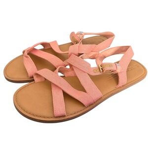 TOMS Sicily Crisscross Strappy Sandals Size 8 Pink Coral Metallic Flats